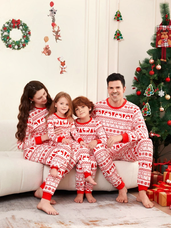 Christmas family pajamas with elk cartoon design