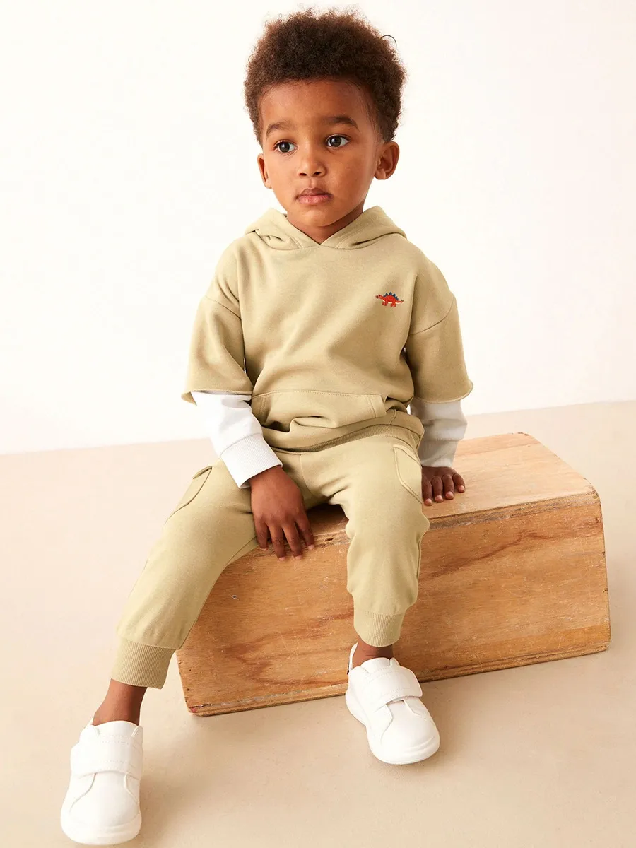 Toddler/Kid Boy 2pcs Dinosaur Embroidered Logo Hoodie and Pants Set