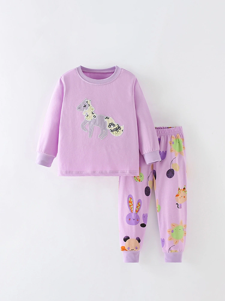 Little Maven Toddler/Kid Girl 2pcs Pony Embroidered Tee and Animal Print Pants Set