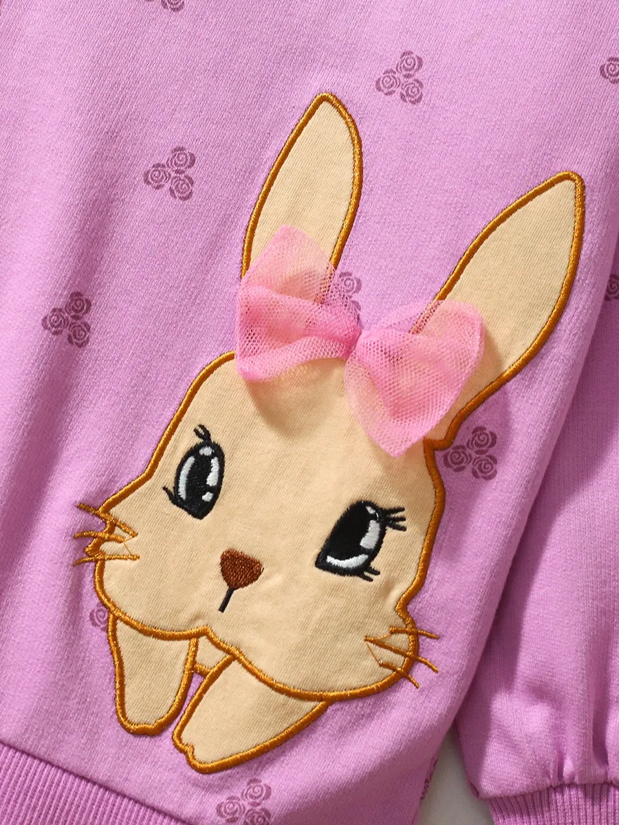 Toddler/Kid Girl Cartoon Rabbit Long-Sleeved Sweatshirt And Pants Set