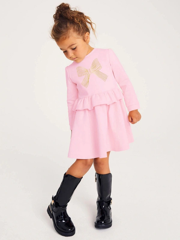 Little Maven Toddler/Kid Girl Autumn Cotton Long Sleeve Bow Print Dress