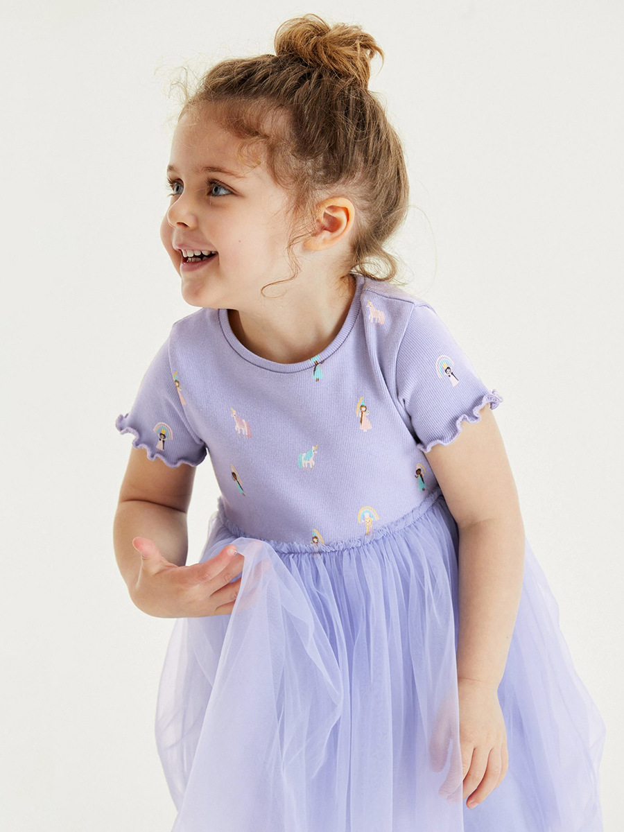 Littlemaven Summer Cartoon Girls Short Sleeve Princess Dress