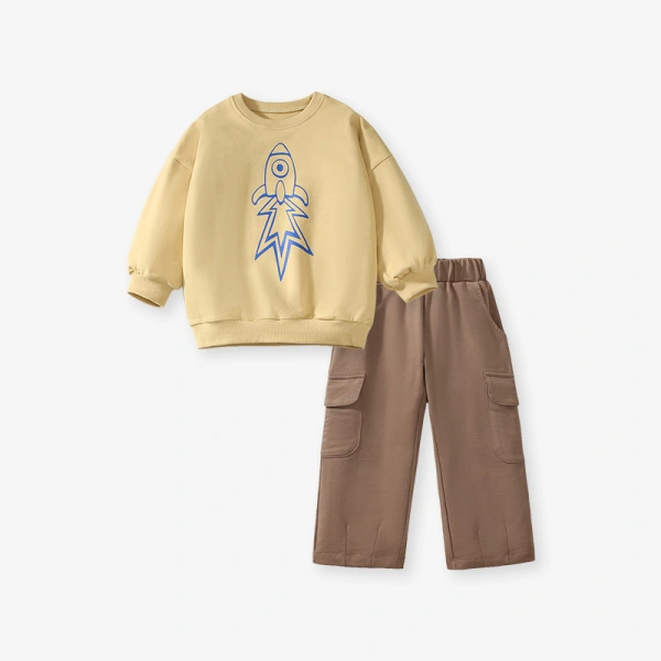 Toddler/Kid Boy Long Sleeve Cotton Rocket Pattern Casual Clothing Set