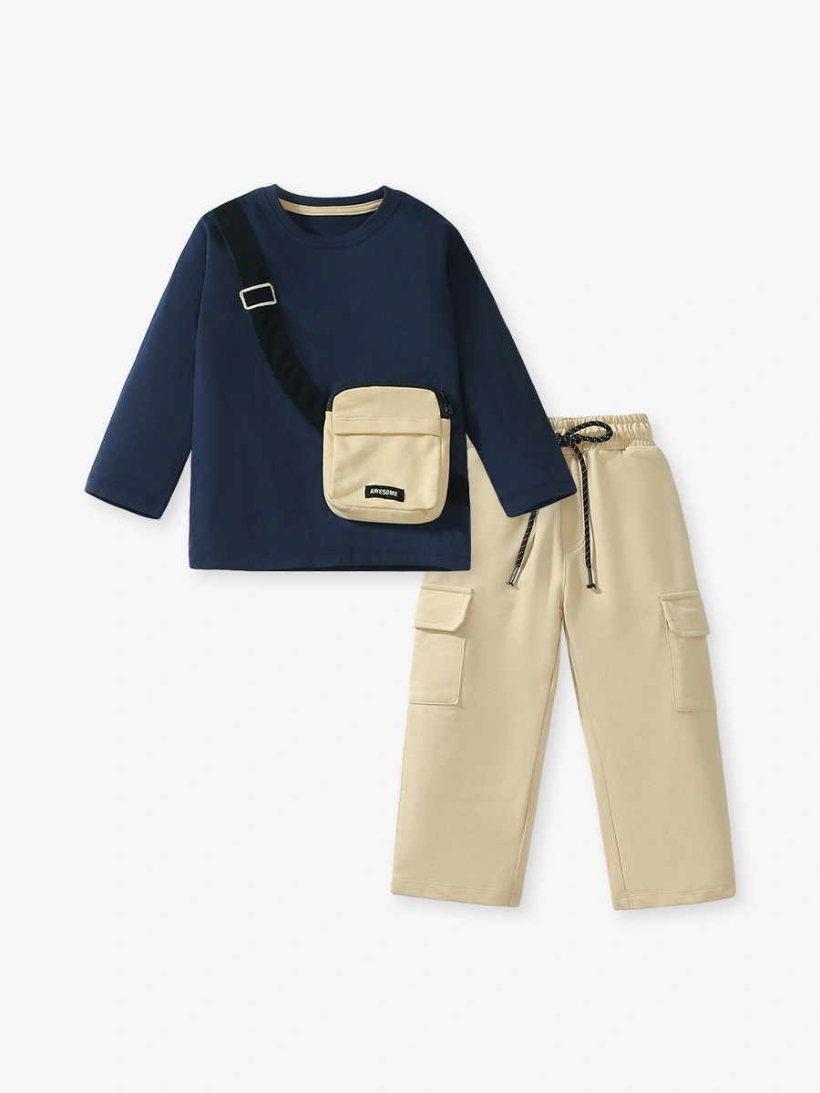 Little Maven Toddler/Kid Boy 2pcs Cotton Crossbody Sweatshirt And Pants Set