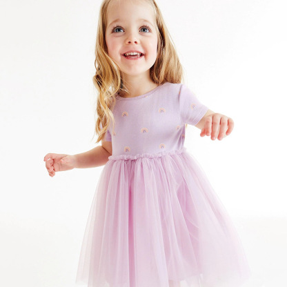 Little Maven Kid Girls Rainbow Print Cotton Mesh Dress