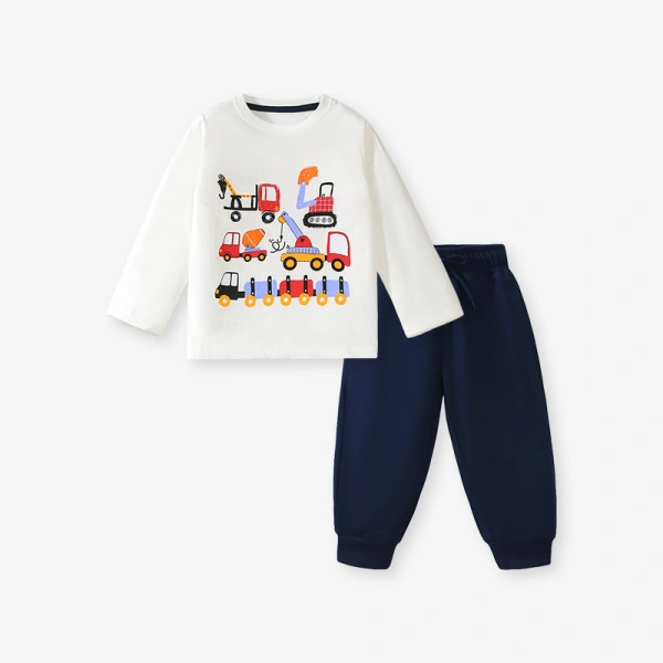 2pcsToddler/Kid Boy Autumn Cartoon Car Print Long Sleeve Clothing Set