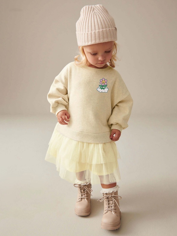 Little Maven Toddler girl in sunflower print cotton mesh dress