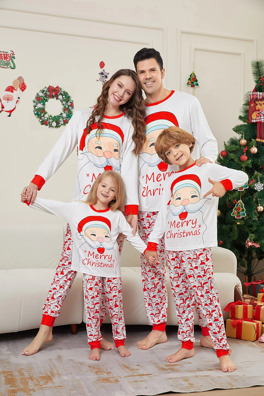 Little Maven Christmas Family Pajamas White Beard Old Man Christmas Pajamas Set