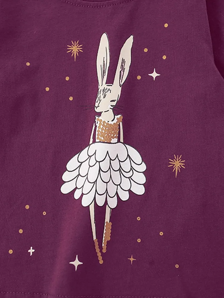 Toddler/Kid Girl 2pcs Cartoon rabbit print top and star print pants set