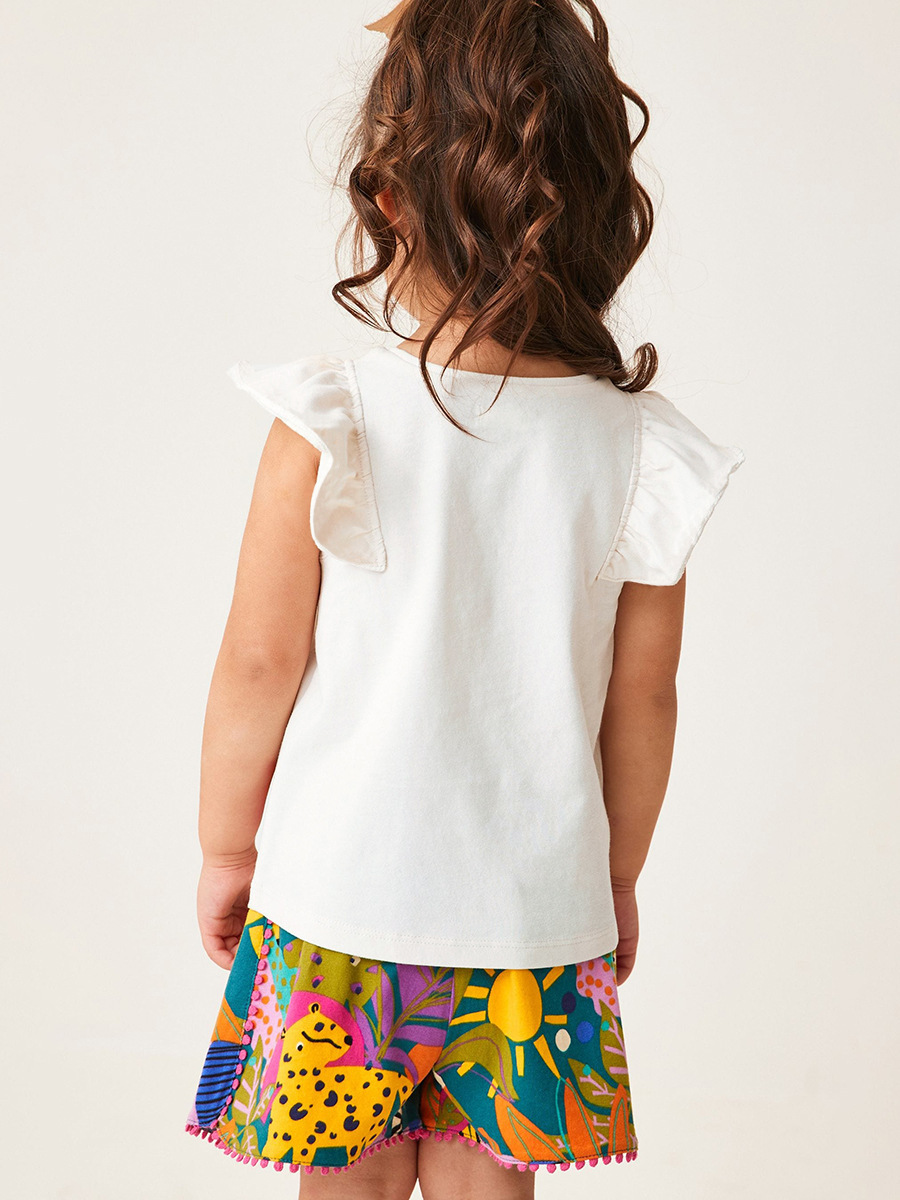 Little Maven Summer Girls Pure Cotton Lotus Leaf Sleeve Short-Sleeved T-shirt