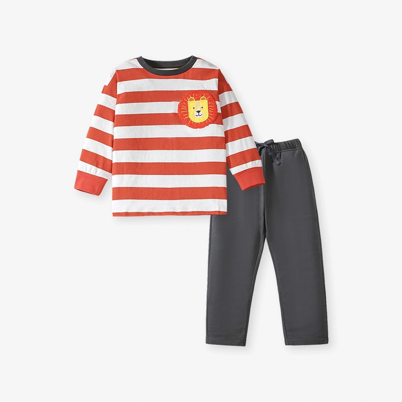Little Maven Toddler/Kid Boy 2pcs Applique Lion Striped Tee And Pants Set
