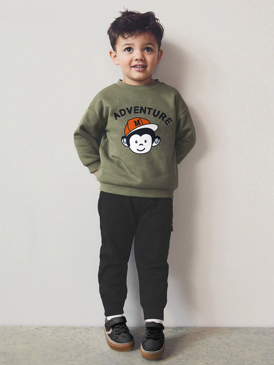 Toddler/Kid Boy 2pcs Lettering Monkey Print Sweatshirt and Pants Set