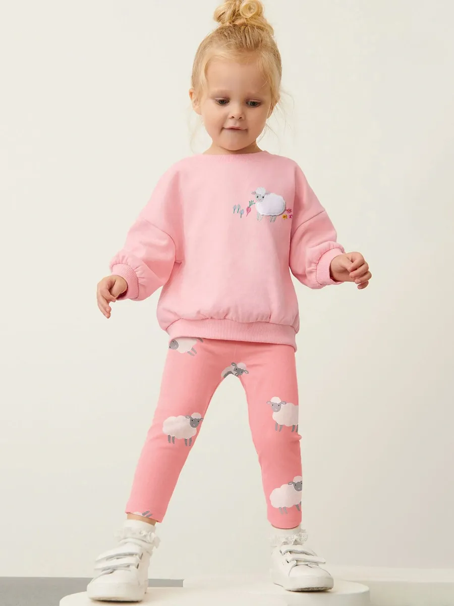 Toddler/Kid Girl 2pcs Lamb Embroidered Tee And Lamb Print Trousers Set