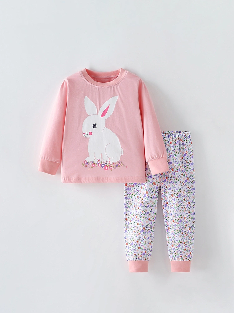 Little Maven Toddler/Kid Girl 2pcs Bunny Print Tee and Floral Pants Pajamas Set