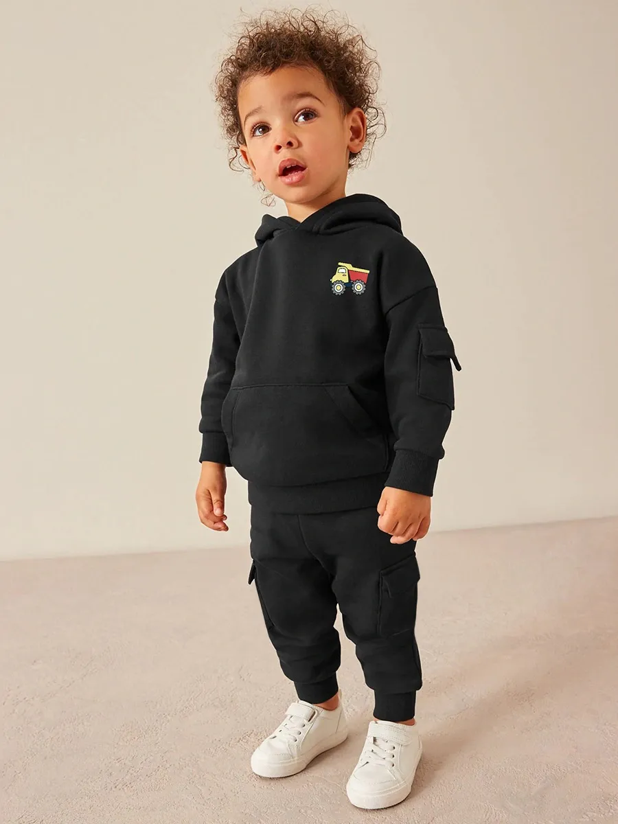 Toddler/Kid Boy 2pcs Engineering Car Print Hoodie and Pants Set