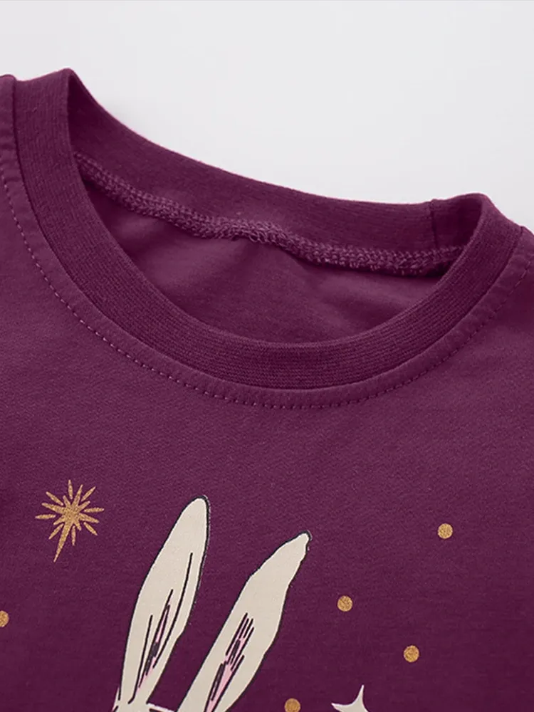 Toddler/Kid Girl 2pcs Cartoon rabbit print top and star print pants set