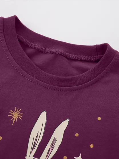 Toddler/Kid Girl 2pcs Cartoon rabbit print top and star print pants set