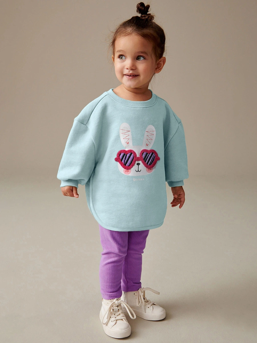Little Maven Toddler/Kid Girl 2pcs Cool Bunny Print Fleece Sweatshirt and Pants Set