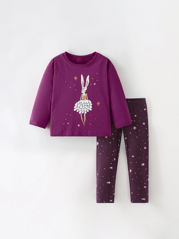 Little Maven Toddler/Kid Girl 2pcs Cartoon rabbit print top and star print pants set