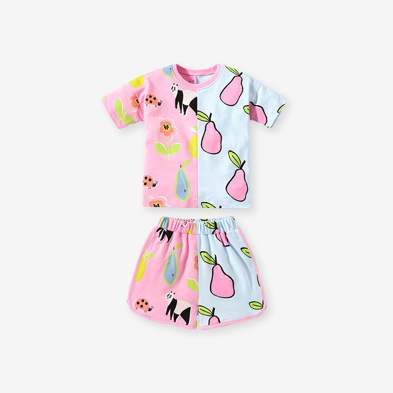 Little Mave Summer Cute Knitted Color Matching Cotton Girls Suit