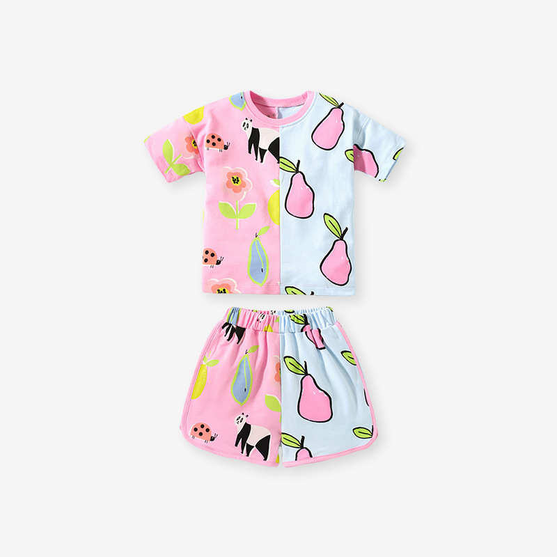 Little Mave Summer Cute Knitted Color Matching Cotton Girls Suit