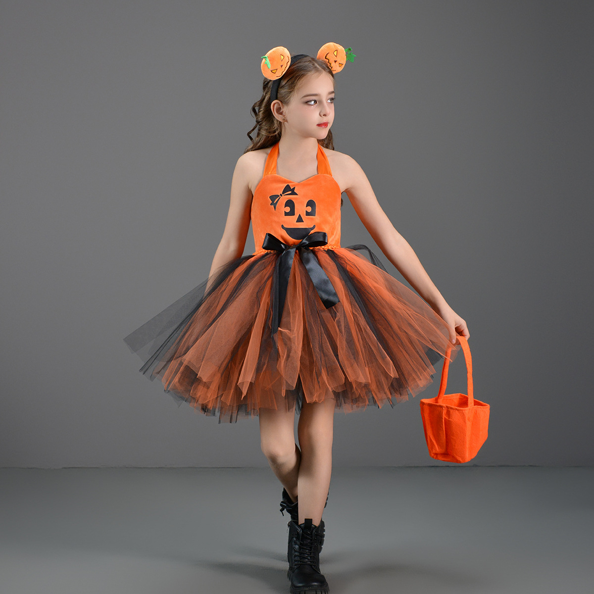 Toddler/Kid Girl Halloween Playful Pumpkin Dress
