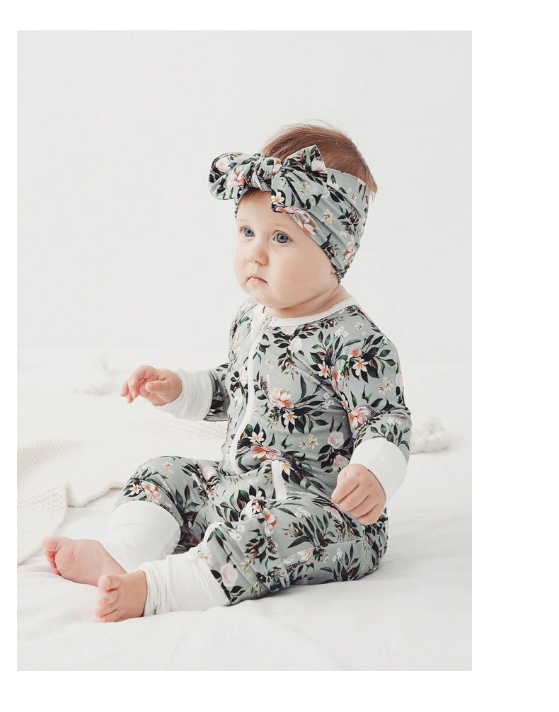 Baby Girl/Boy Bamboo fiber double zipper pajamas climbing clothes