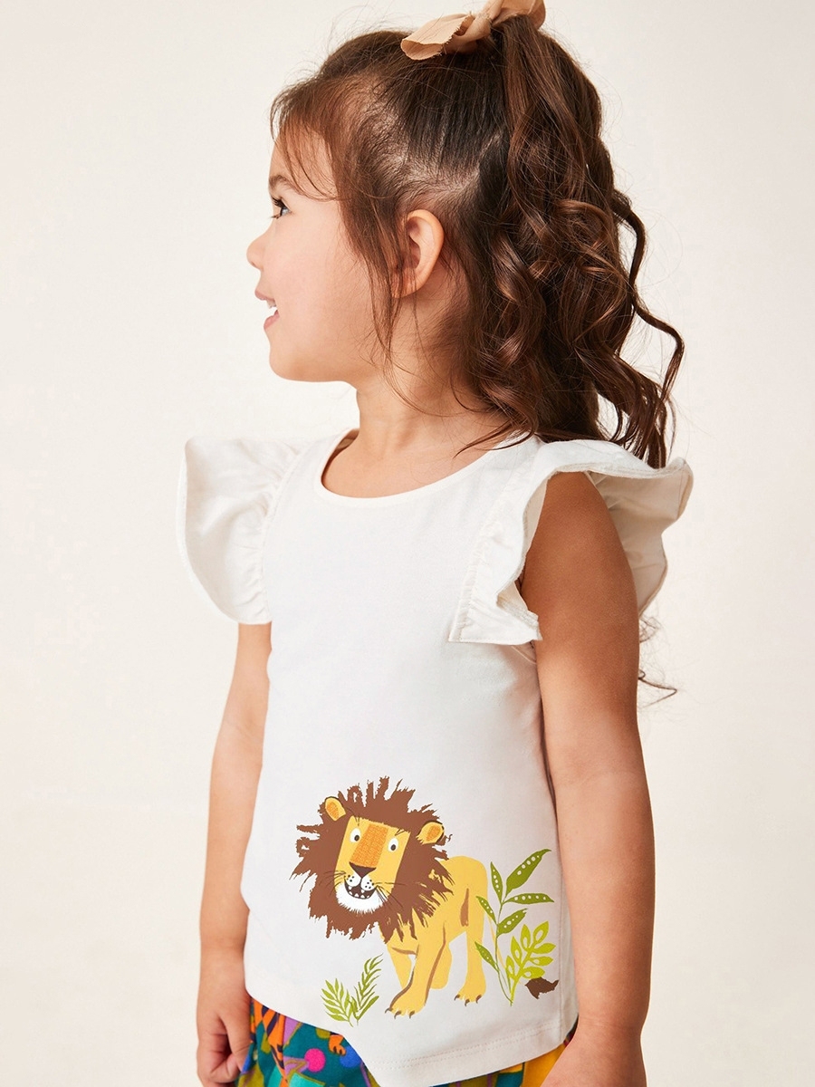 Little Maven Summer Girls Pure Cotton Lotus Leaf Sleeve Short-Sleeved T-shirt