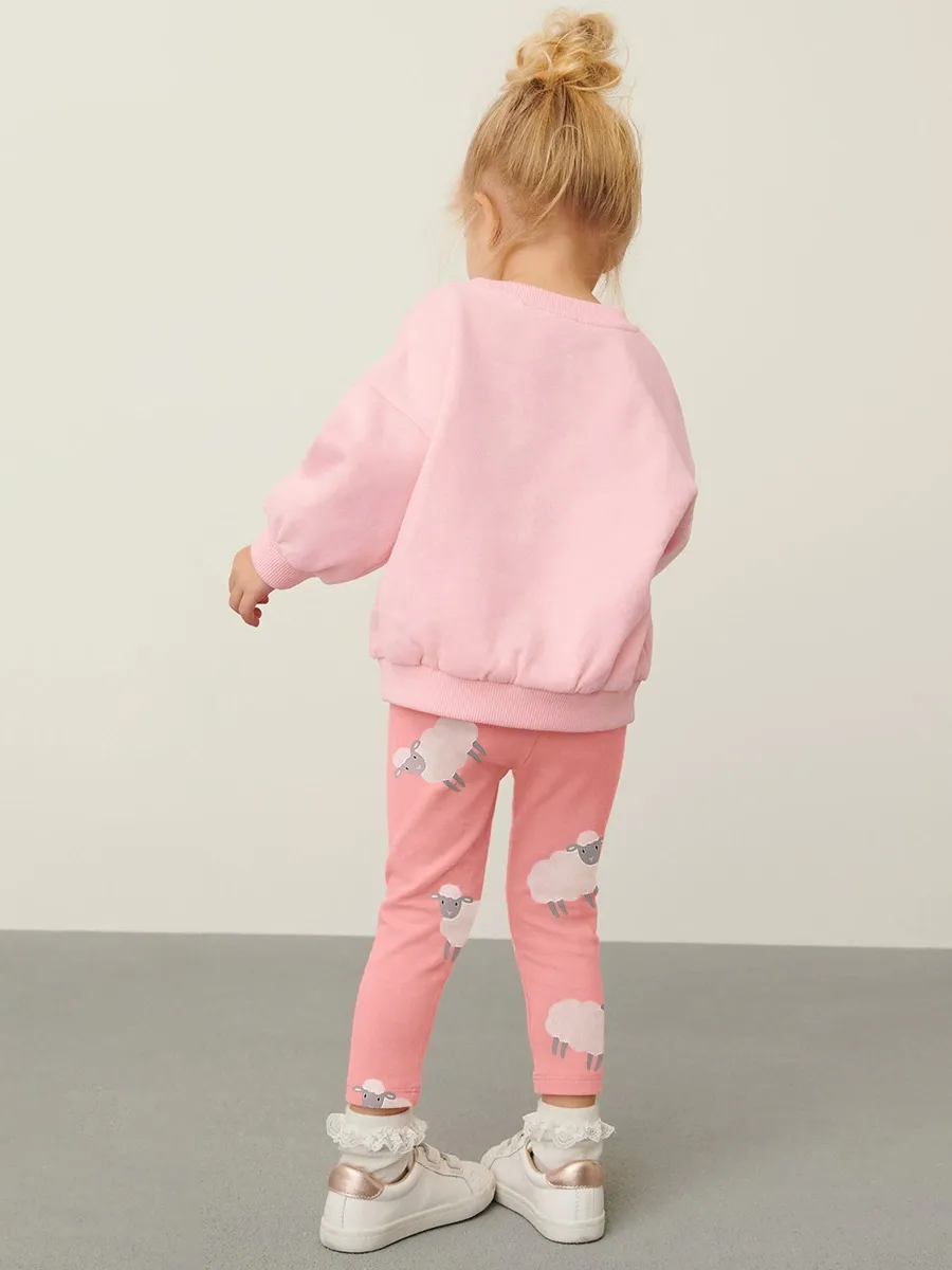 Toddler/Kid Girl 2pcs Lamb Embroidered Tee And Lamb Print Trousers Set