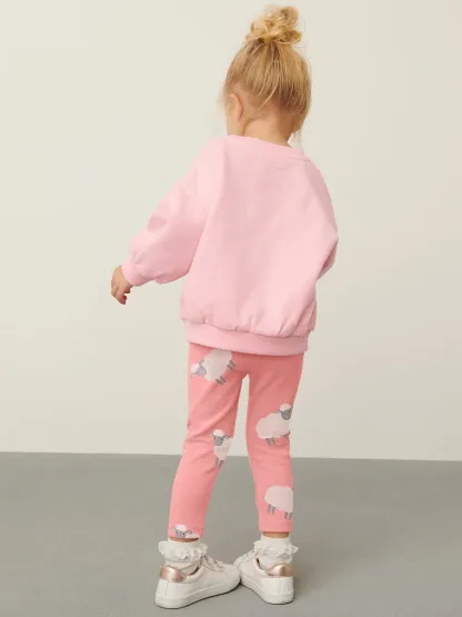 Toddler/Kid Girl 2pcs Lamb Embroidered Tee And Lamb Print Trousers Set