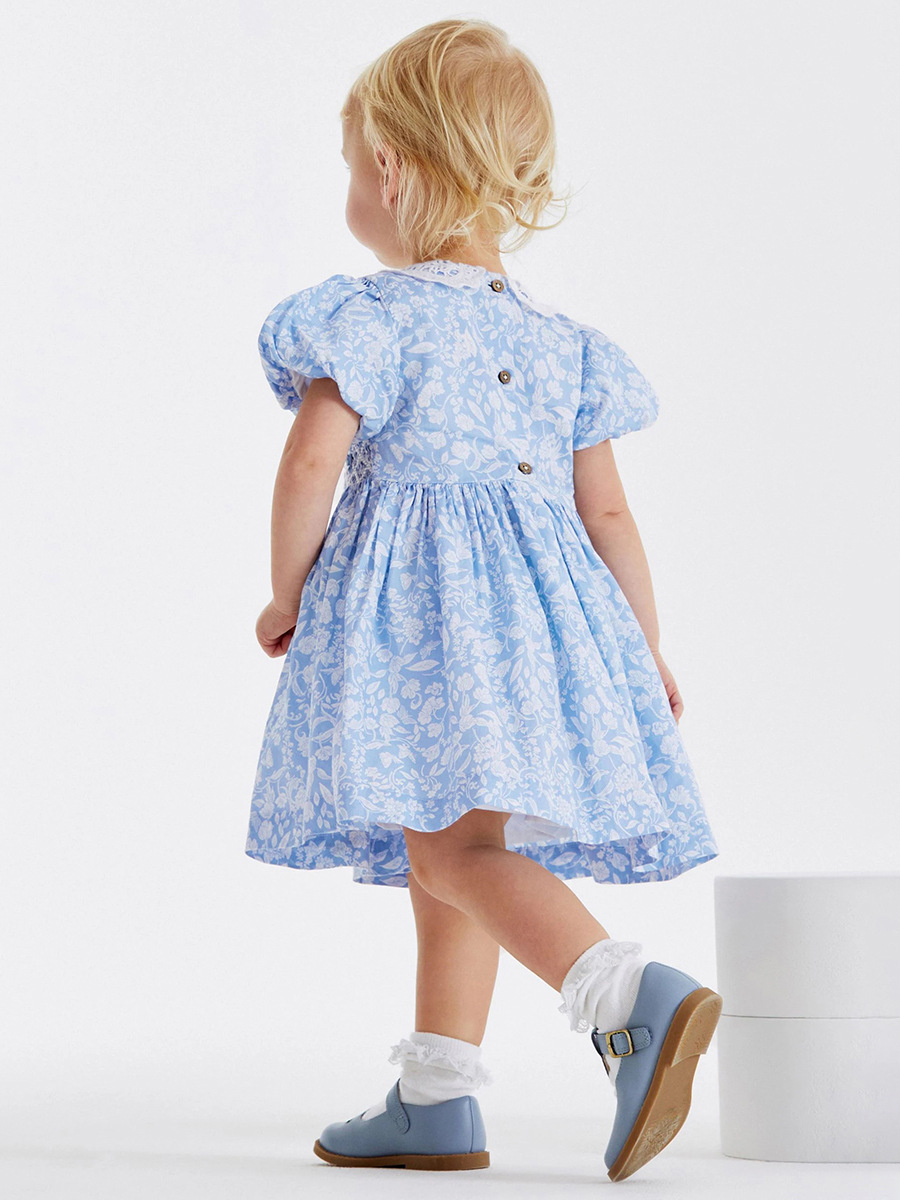 Little Maven Toddler Girl Small Floral Puff Sleeve Cotton Dress