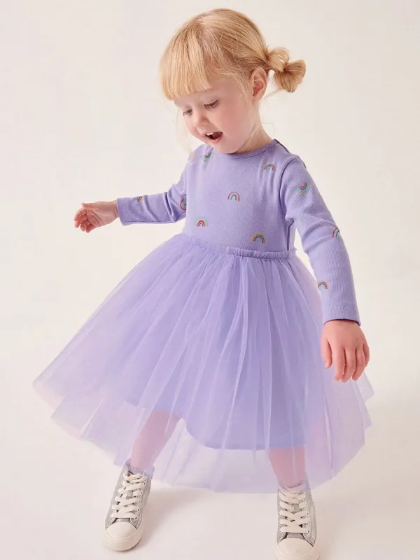 Little Maven Toddler/Kid Girl Autumn Long Sleeve Mesh Cute Casual Dress