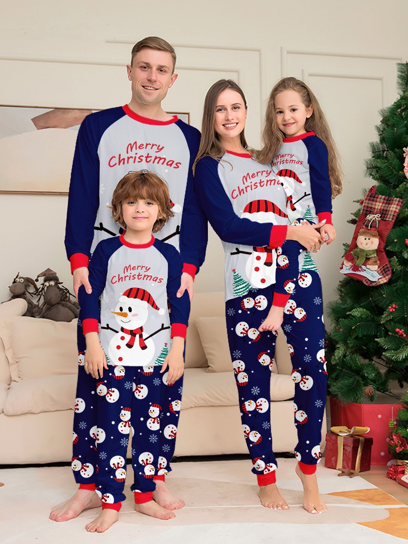 Christmas Family Outfit White Snowman Print Family Pajama Set
