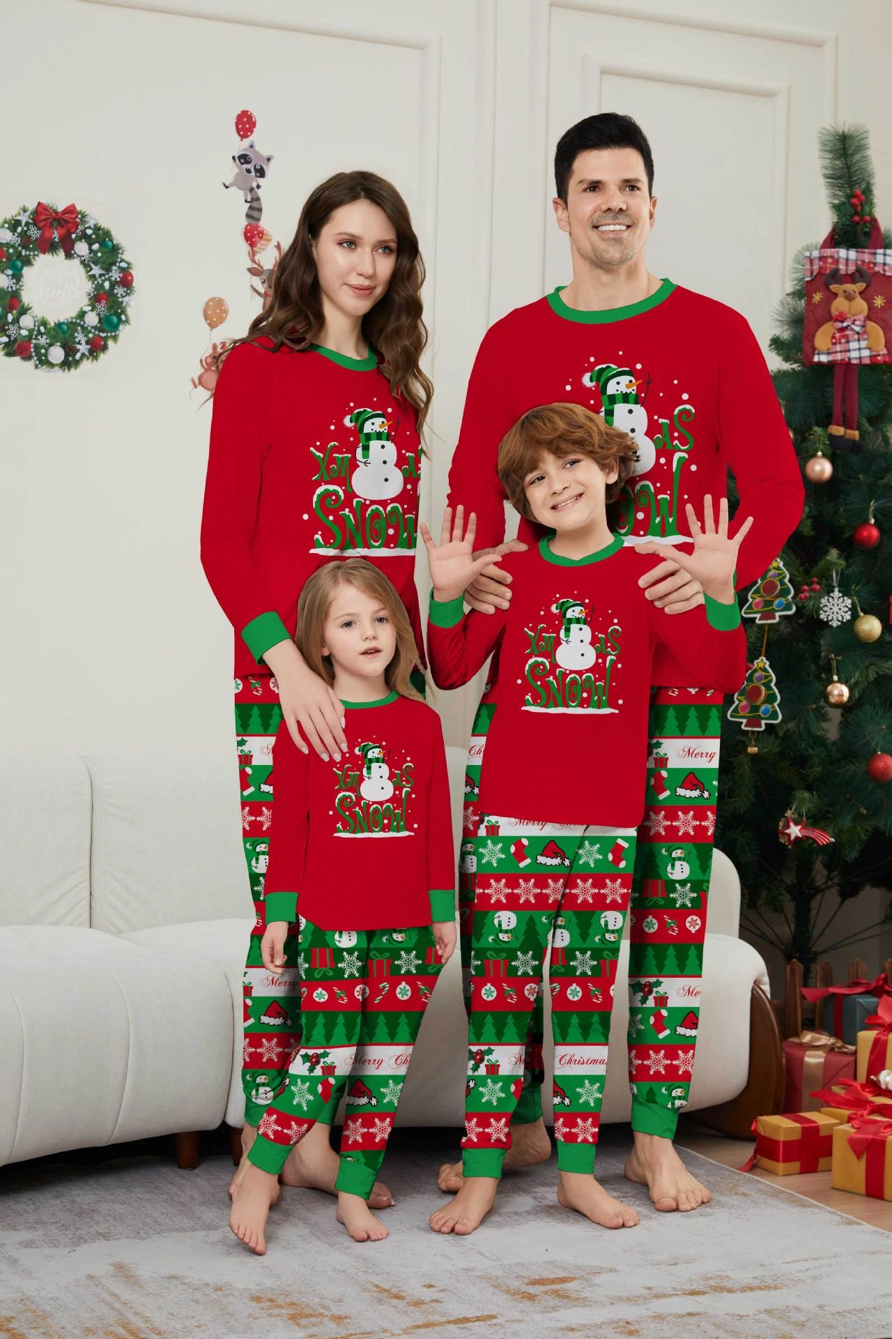 Christmas Family Pajamas Christmas Snowman letter print pajamas Set