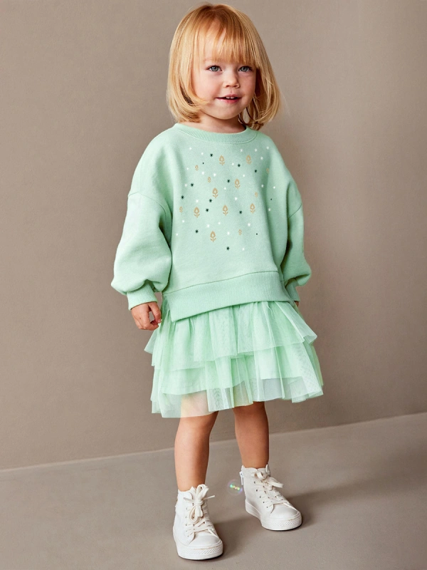 Little Maven Toddler/Kid Girl Long Sleeve Mesh Plus Velvet Dress