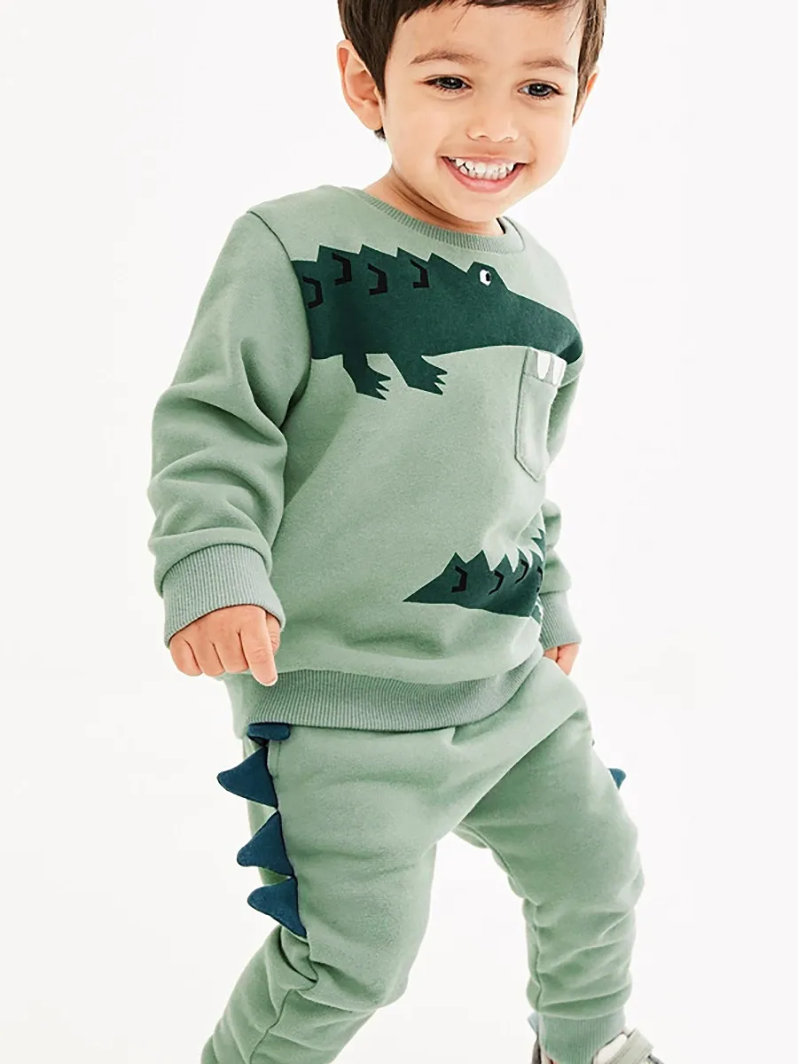 Toddler/Kid Boy 2pcs Crocodile Print Fleece Sweatshirt And Pants Set