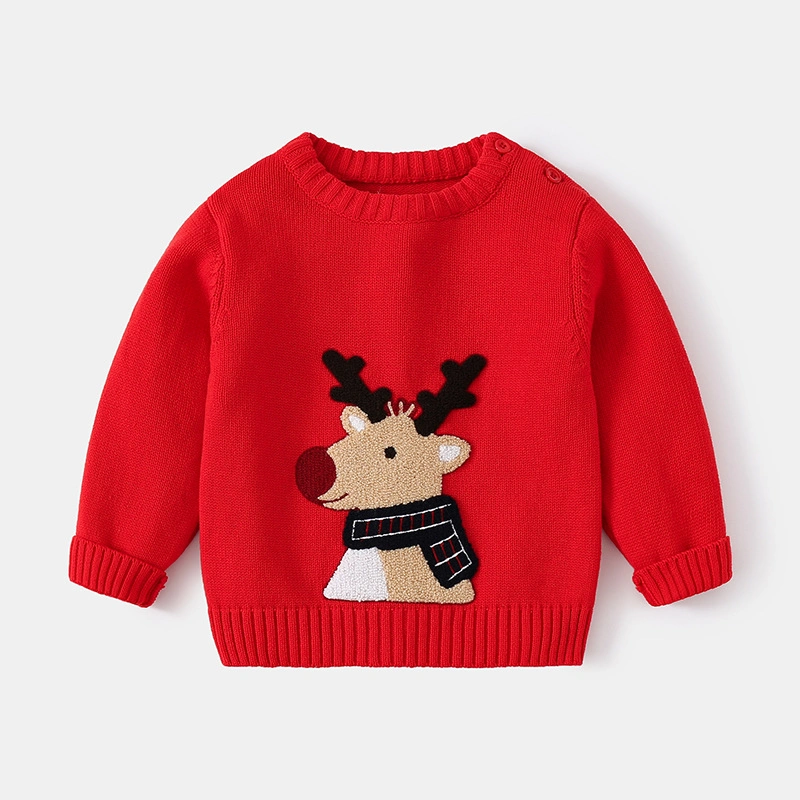 Little Maven Unisex Christmas elk embroidery sweater for toddlers and kids