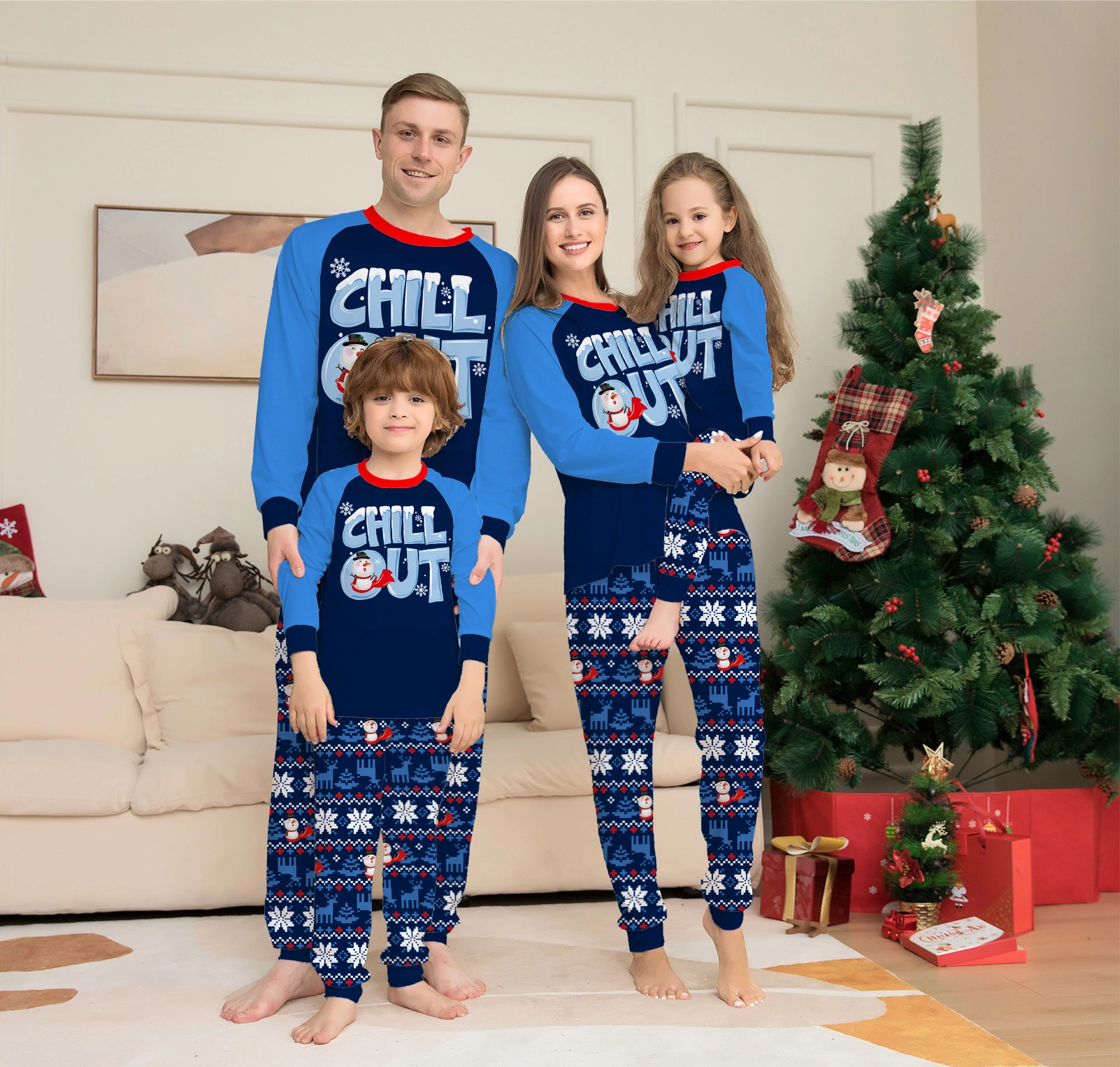 Little Maven Christmas Family Pajamas Alphabet Snowflake Print Pajamas Set