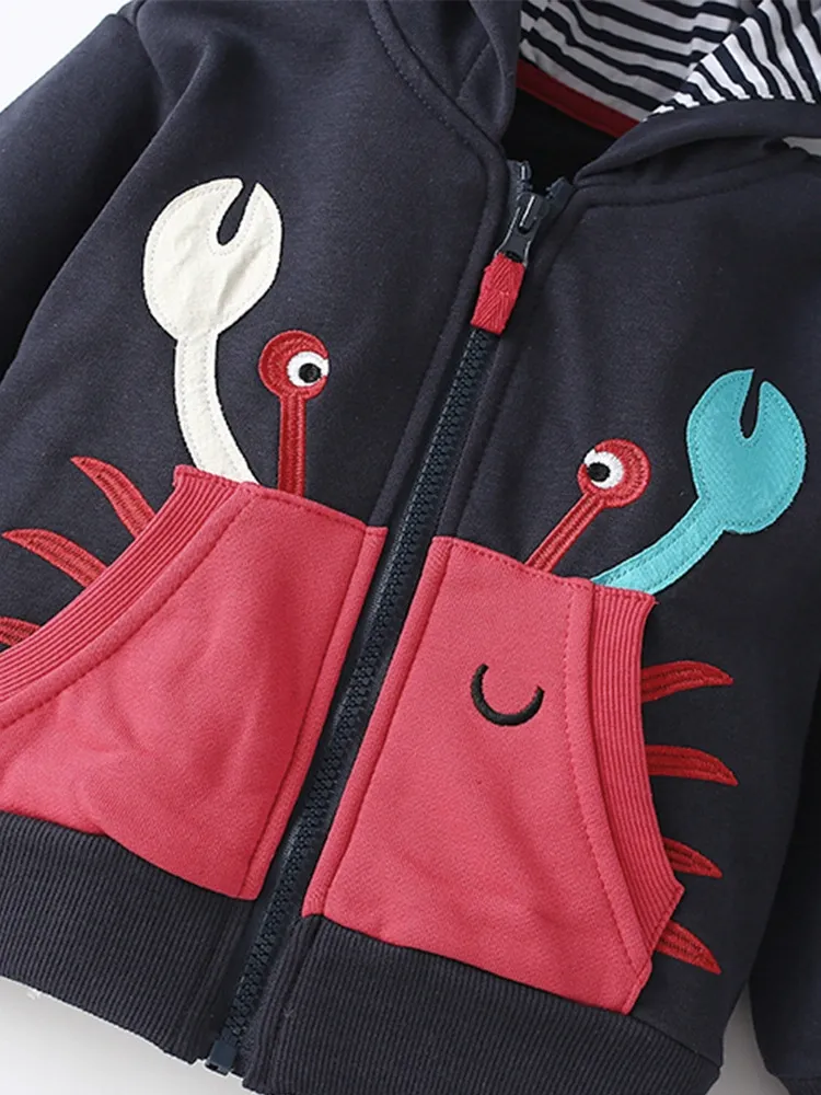 Little Maven Toddler/Kid Boy Casual Cartoon Crab Long Sleeved Hoodie