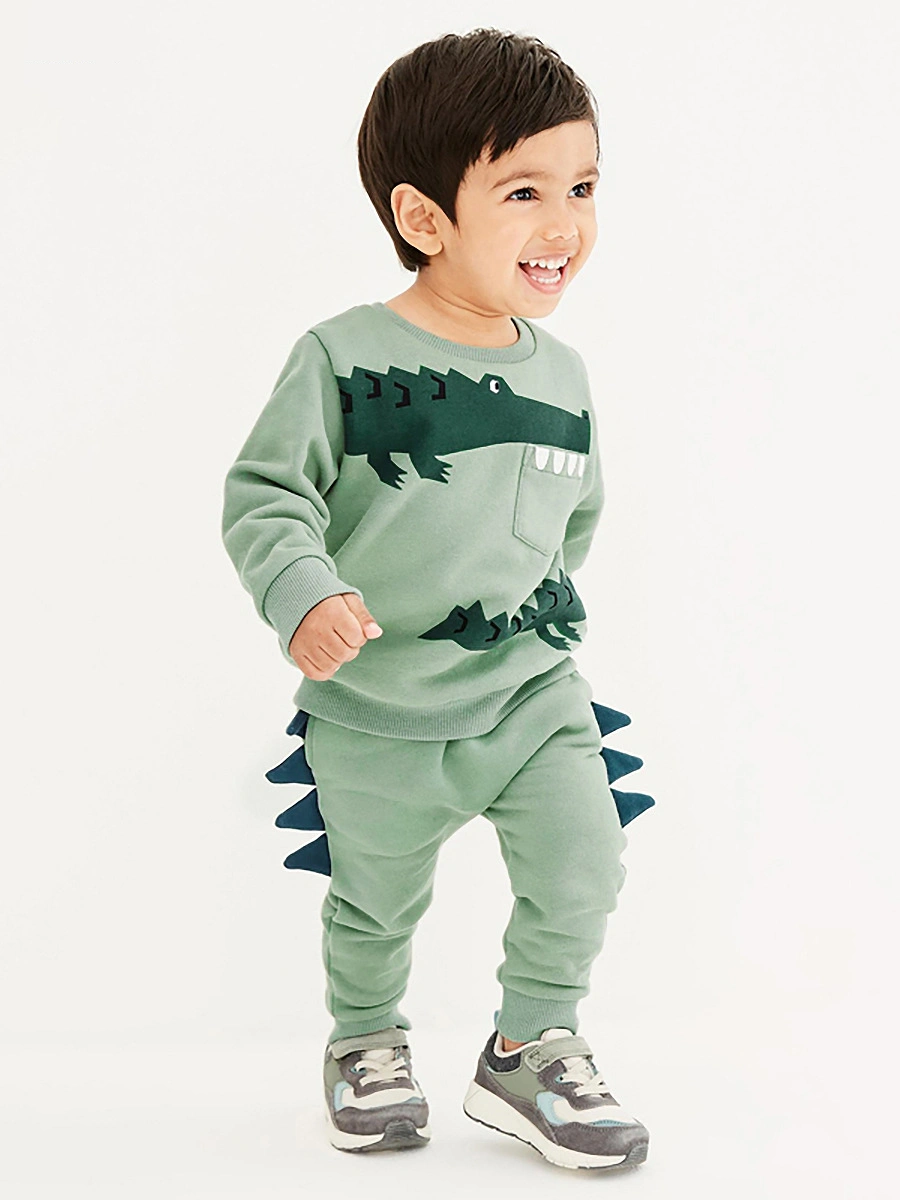 Toddler/Kid Boy 2pcs Crocodile Print Fleece Sweatshirt And Pants Set