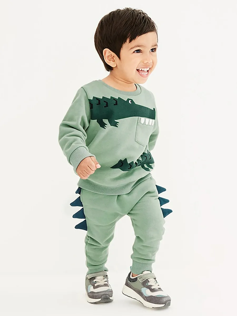 Toddler/Kid Boy 2pcs Crocodile Print Fleece Sweatshirt And Pants Set