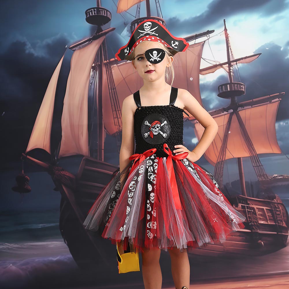 Toddler/Kid Girl Halloween Pirate Skull Mesh Tutu Dress