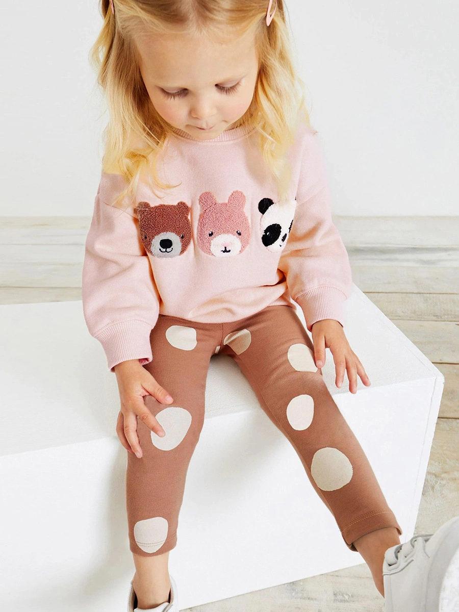 Little Maven Toddler/Kid Girl 2pcs Cute Bear Long Sleeve Sweatshirt and Leggings Set