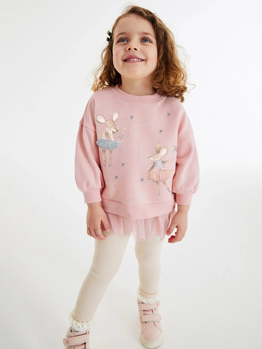 Little Maven Cartoon Mouse Print Sweatshirt & Leggings Set for Girls
