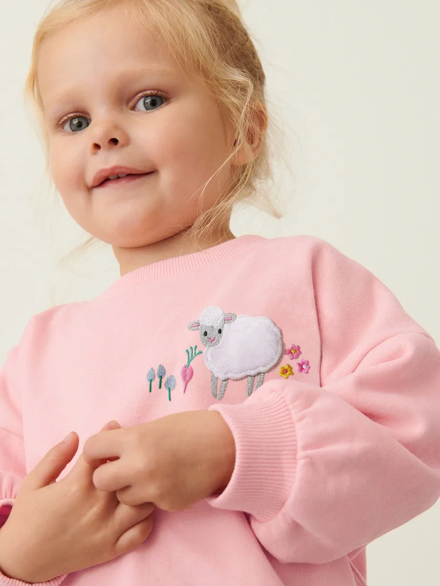 Toddler/Kid Girl 2pcs Lamb Embroidered Tee And Lamb Print Trousers Set