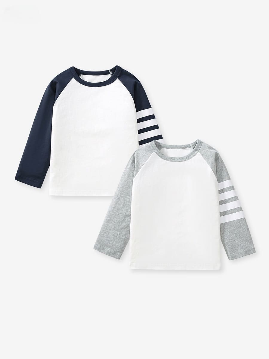 Stylish & Comfortable Boys Colorblock Striped Cotton Long Sleeve Tee