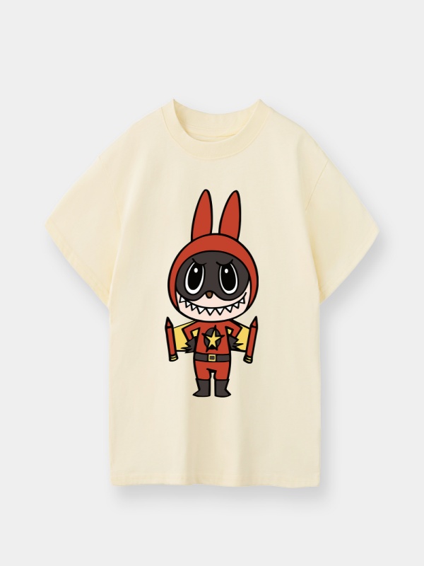 Superman Labubu Boys Cotton Short Sleeve Tee Cream Apricot