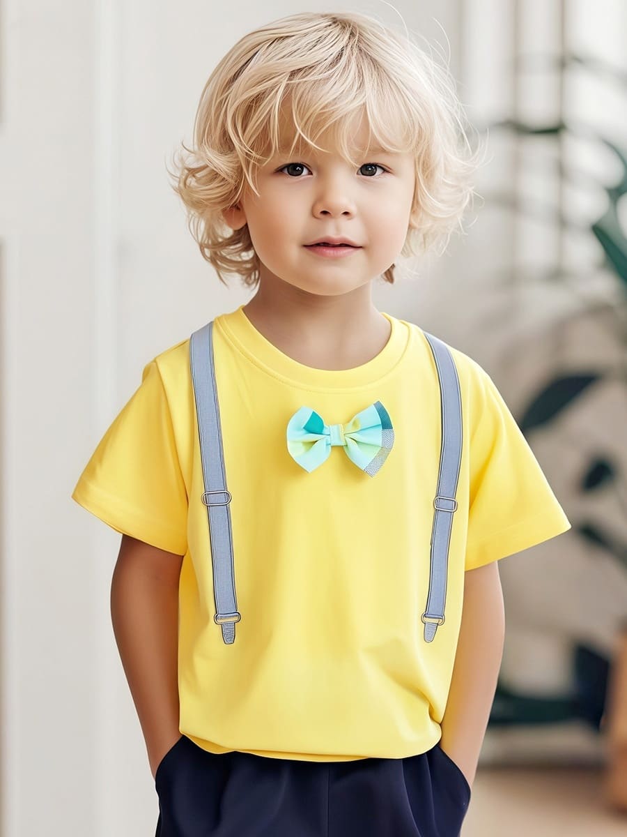 Little Maven Bow Style Cotton Short Sleeve Tee for Toddler Boys