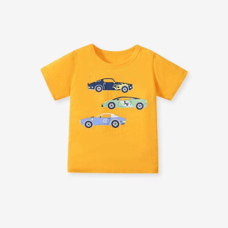 Toddler Boys Cartoon Car Printed Cotton Machine Washable Tee