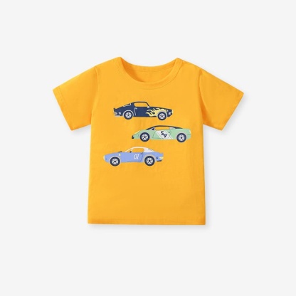 Toddler Boys Cartoon Car Printed Cotton Machine Washable Tee
